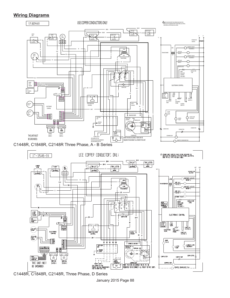 Wiring diagrams, Use copper conductors only, This unit must be grounded | Scotsman Prodigy Series User Manual | Page 88 / 104
