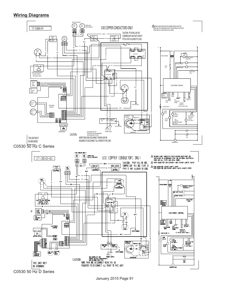 Wiring diagrams, Use copper conductors only, Caution | This unit must be grounded | Scotsman Prodigy Series User Manual | Page 91 / 104