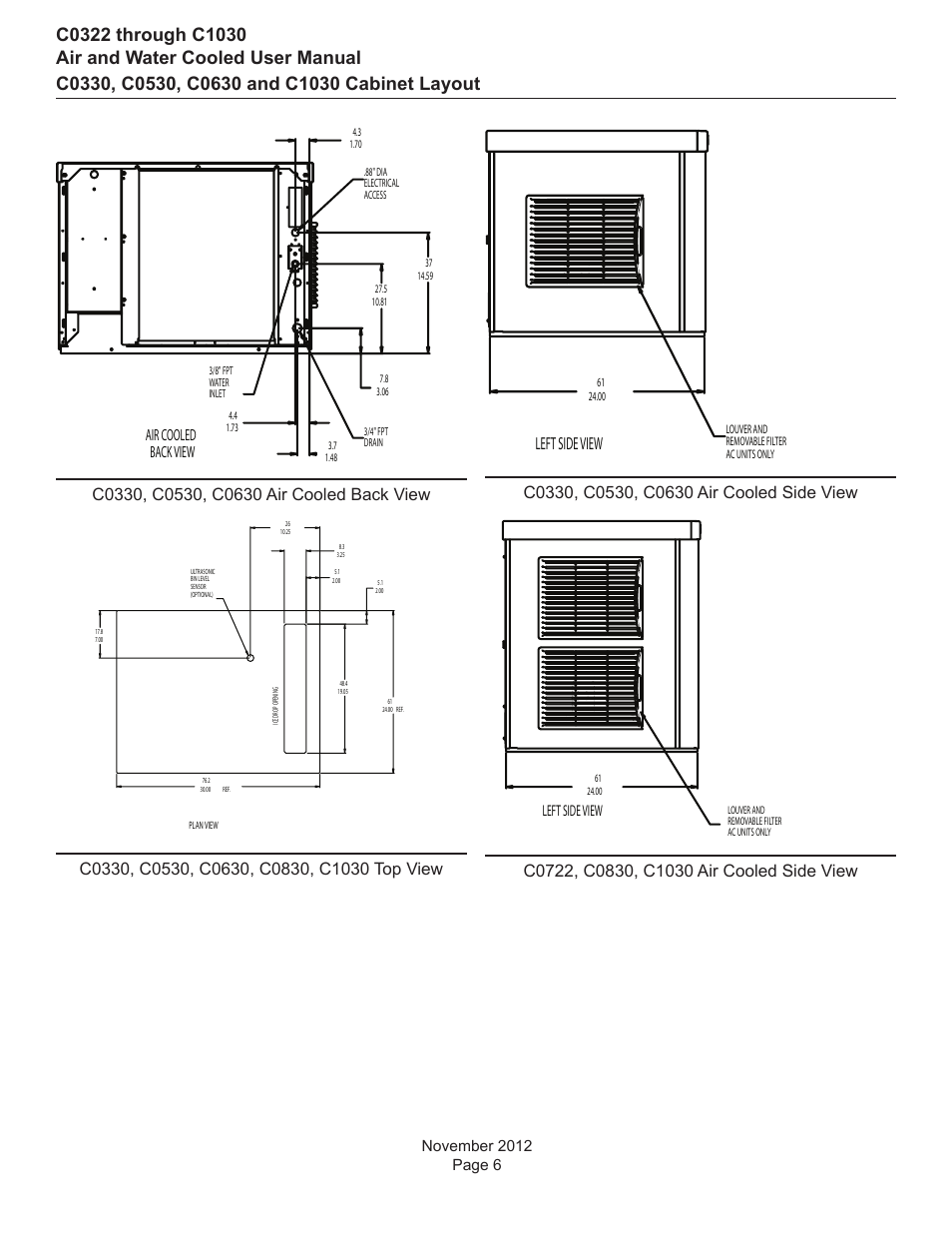 Left side view, Air cooled back view | Scotsman C0322 User Manual | Page 7 / 23