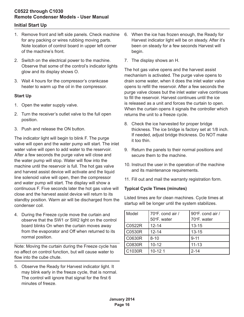 Initial start up | Scotsman C0522R User Manual | Page 17 / 26