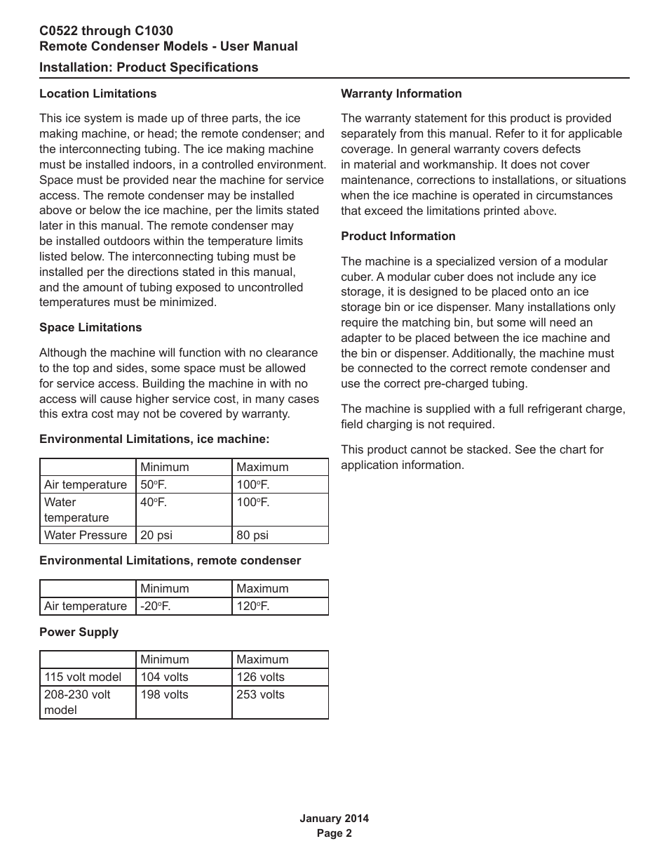 Installation: product specifications | Scotsman C0522R User Manual | Page 3 / 26