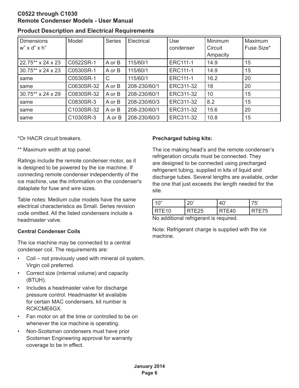 Product description and electrical requirements | Scotsman C0522R User Manual | Page 7 / 26