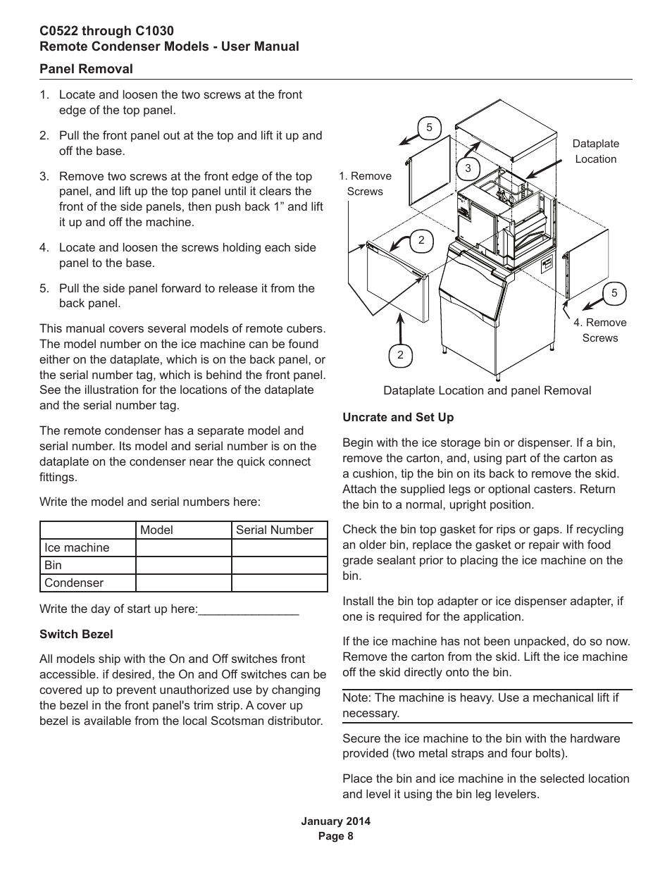 Panel removal | Scotsman C0522R User Manual | Page 9 / 26