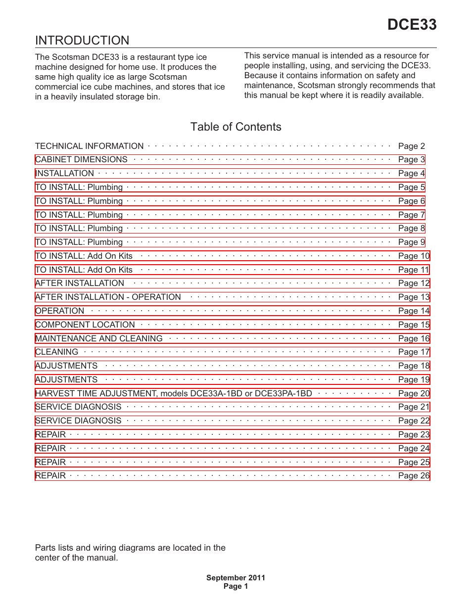 Scotsman DCE33 User Manual | 26 pages