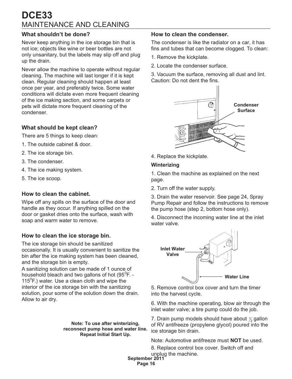 Dce33, Maintenance and cleaning | Scotsman DCE33 User Manual | Page 16 / 26