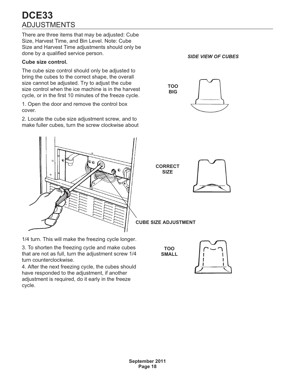 Dce33, Adjustments | Scotsman DCE33 User Manual | Page 18 / 26