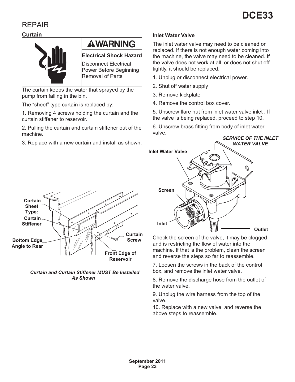 Repair, Dce33 | Scotsman DCE33 User Manual | Page 23 / 26