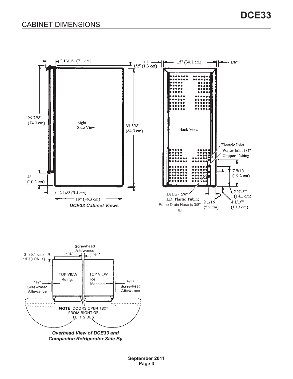 Dce33, Cabinet dimensions | Scotsman DCE33 User Manual | Page 3 / 26