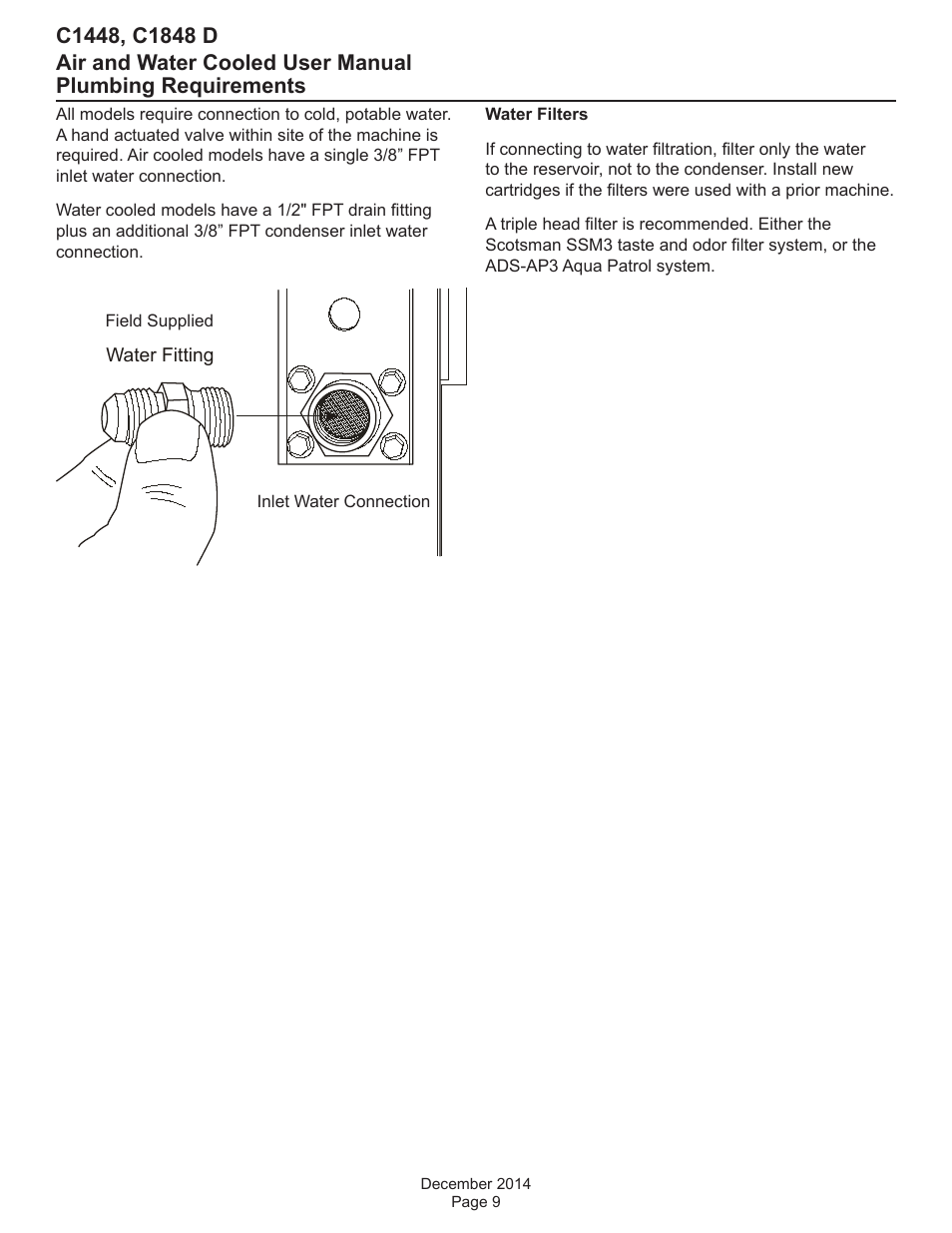 Plumbing requirements | Scotsman C1448 User Manual | Page 10 / 22