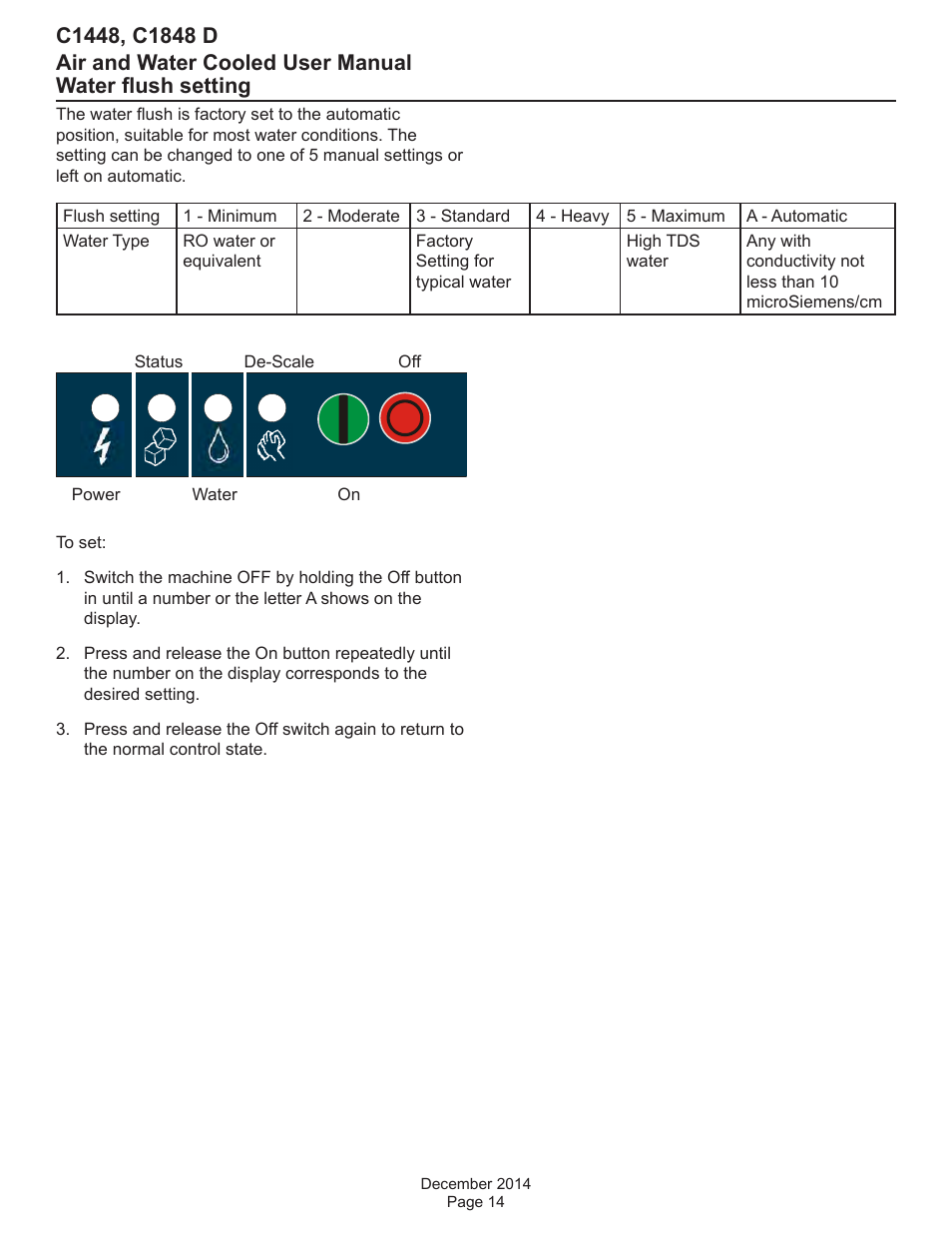 Water flush setting | Scotsman C1448 User Manual | Page 15 / 22