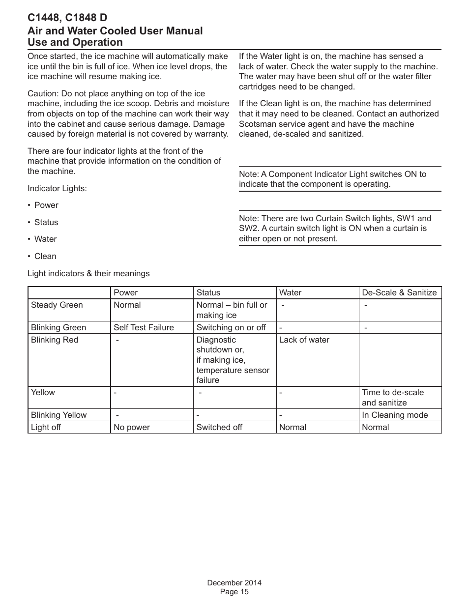 Use and operation | Scotsman C1448 User Manual | Page 16 / 22