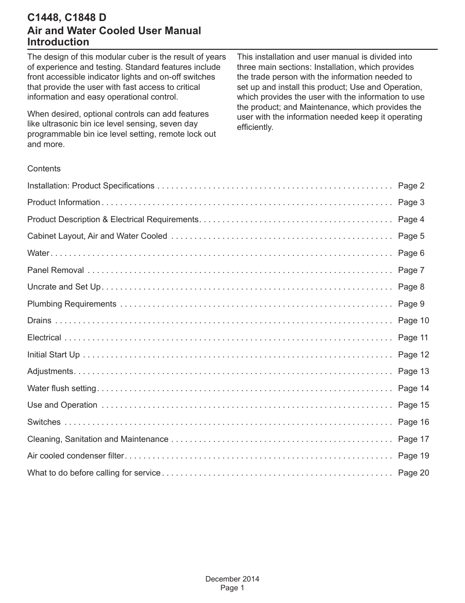 Introduction | Scotsman C1448 User Manual | Page 2 / 22