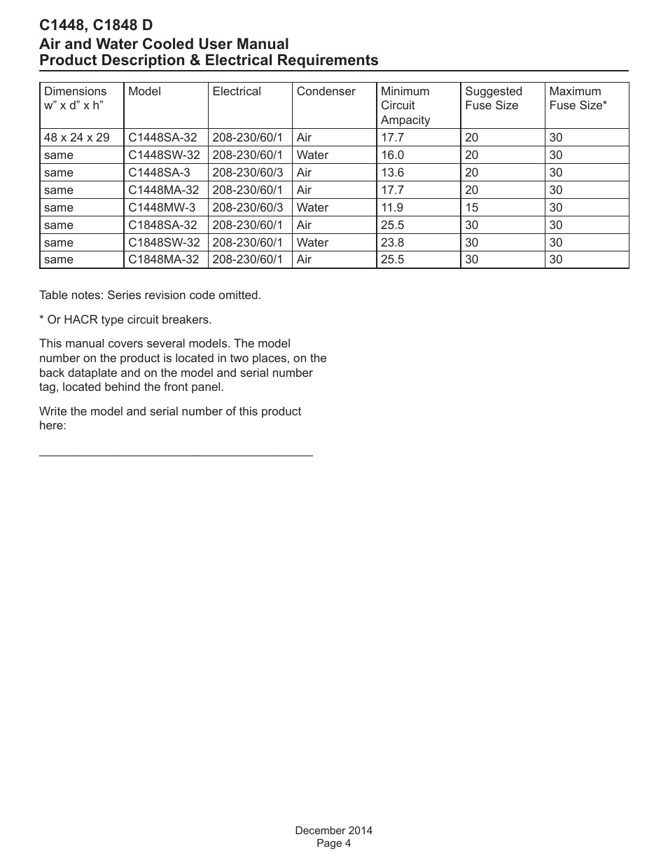 Product description & electrical requirements | Scotsman C1448 User Manual | Page 5 / 22