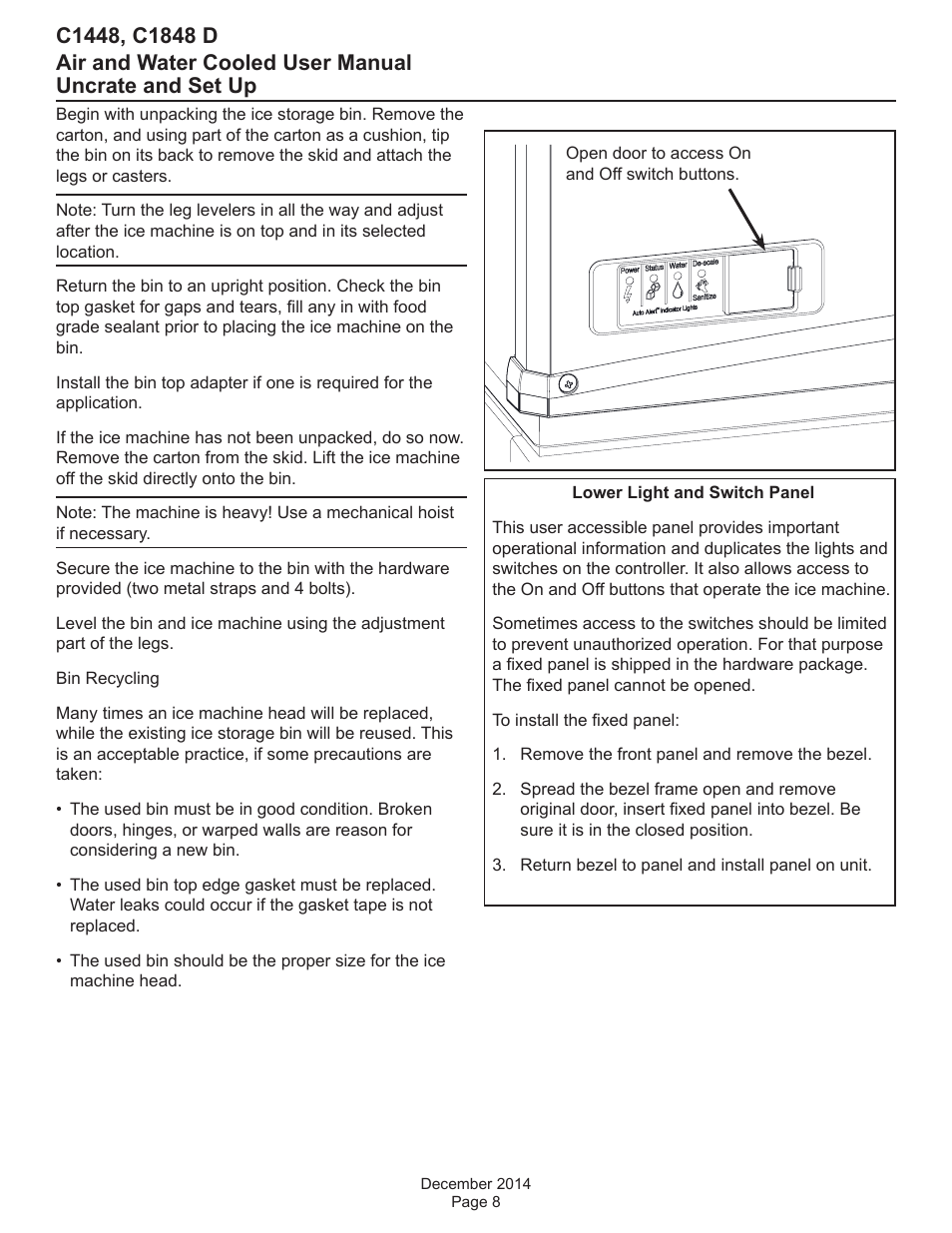 Uncrate and set up | Scotsman C1448 User Manual | Page 9 / 22