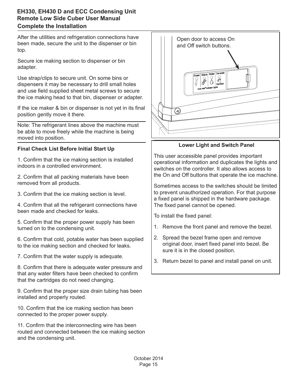 Scotsman EH330 D with ECC Condensing Unit User Manual | Page 16 / 31