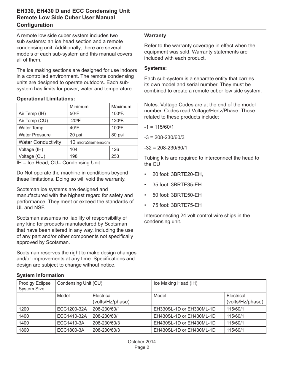 Scotsman EH330 D with ECC Condensing Unit User Manual | Page 3 / 31