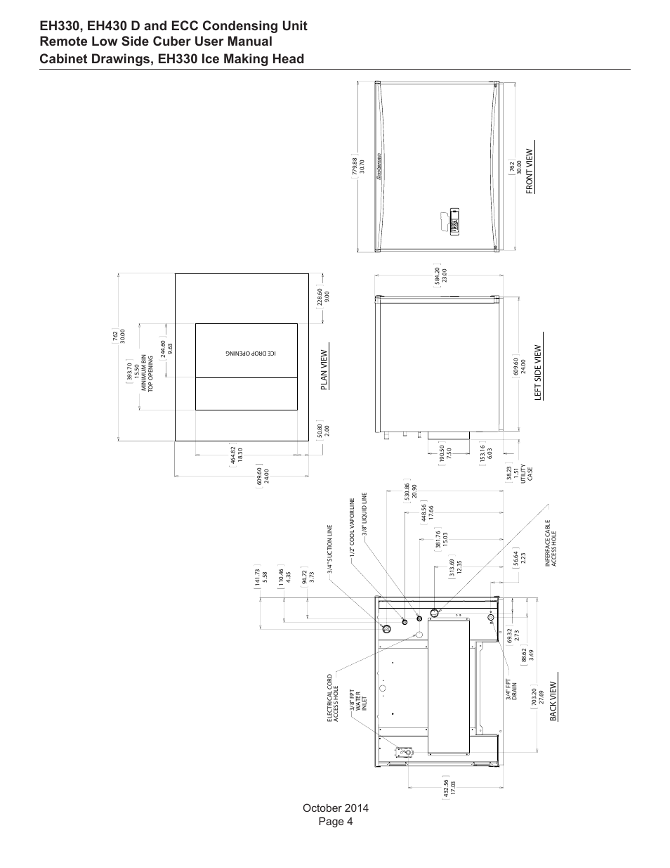 Cabinet drawings, eh330 ice making head | Scotsman EH330 D with ECC Condensing Unit User Manual | Page 5 / 31