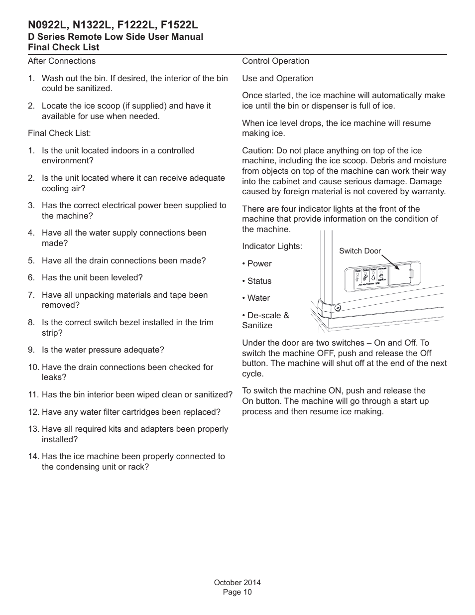 Scotsman F1222L User Manual | Page 10 / 18