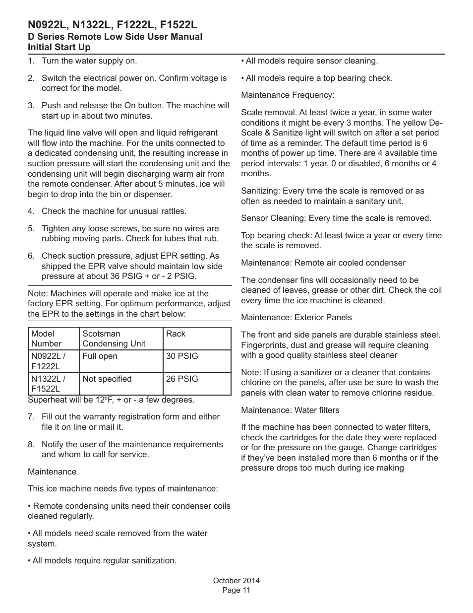 Scotsman F1222L User Manual | Page 11 / 18