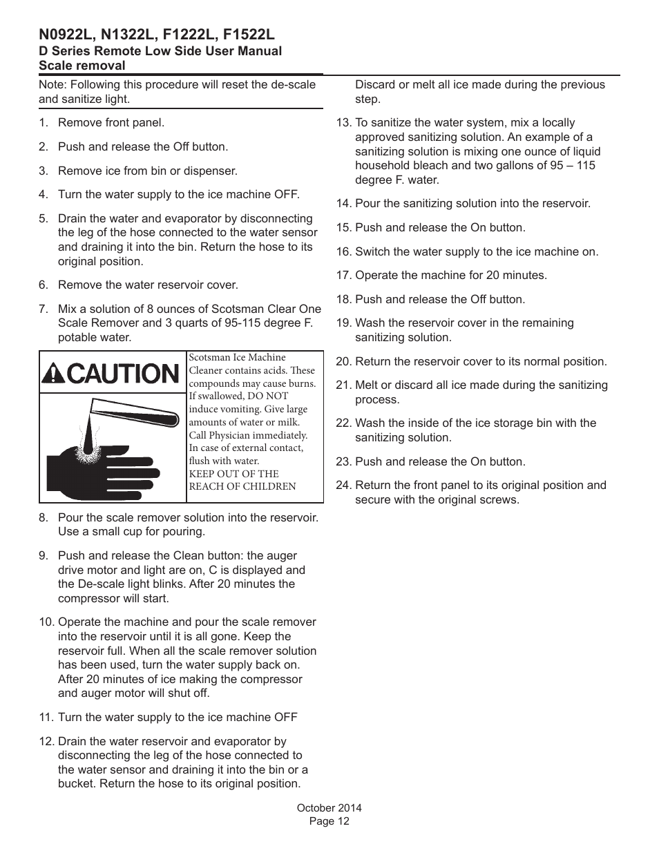 Scotsman F1222L User Manual | Page 12 / 18