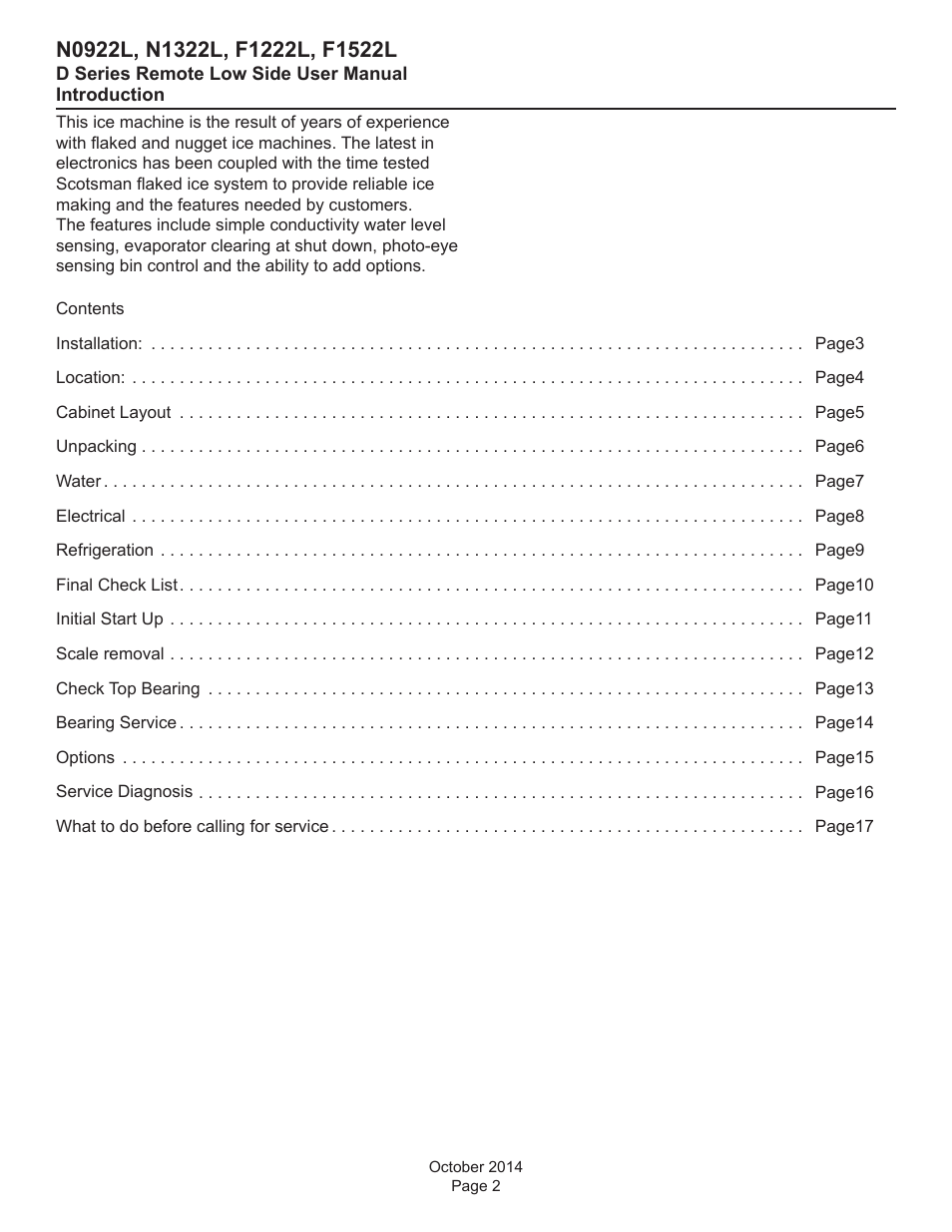 Scotsman F1222L User Manual | Page 2 / 18