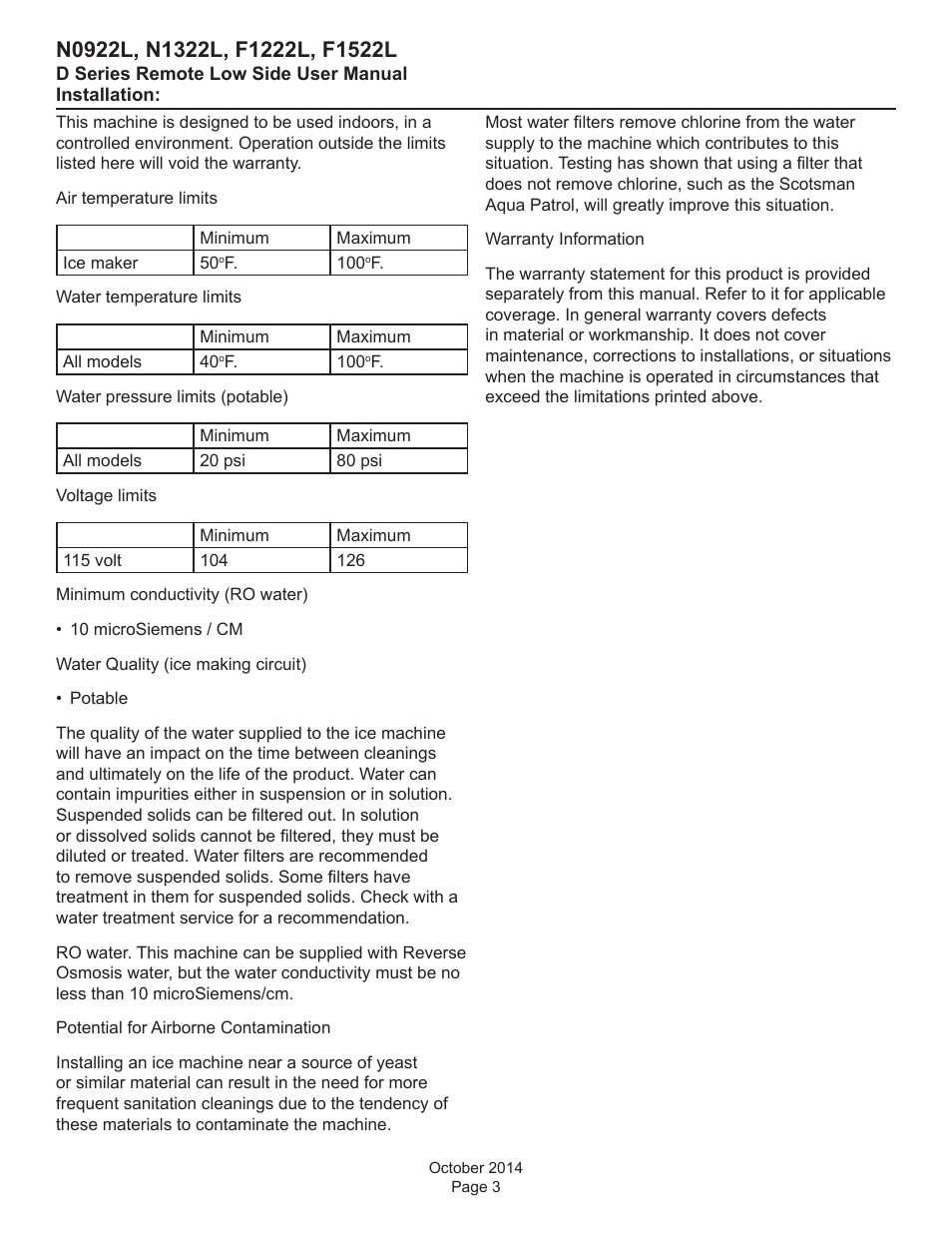 Scotsman F1222L User Manual | Page 3 / 18