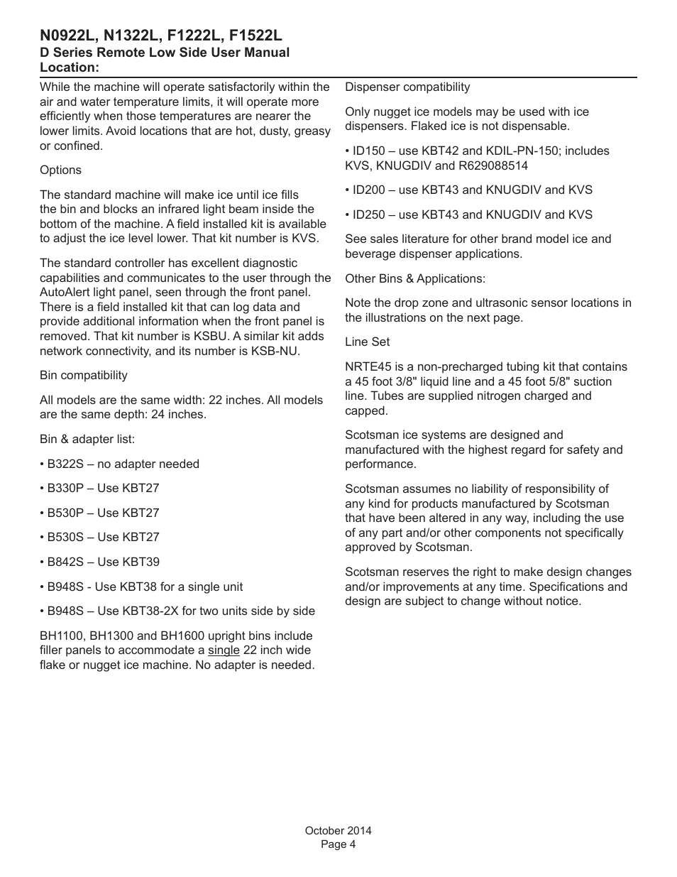 Scotsman F1222L User Manual | Page 4 / 18