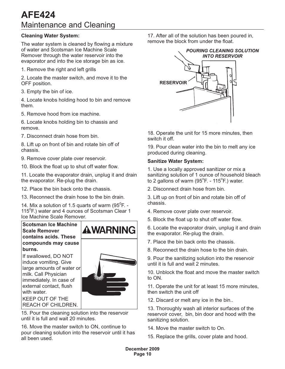 Afe424, Maintenance and cleaning | Scotsman AFE424 User Manual | Page 11 / 15