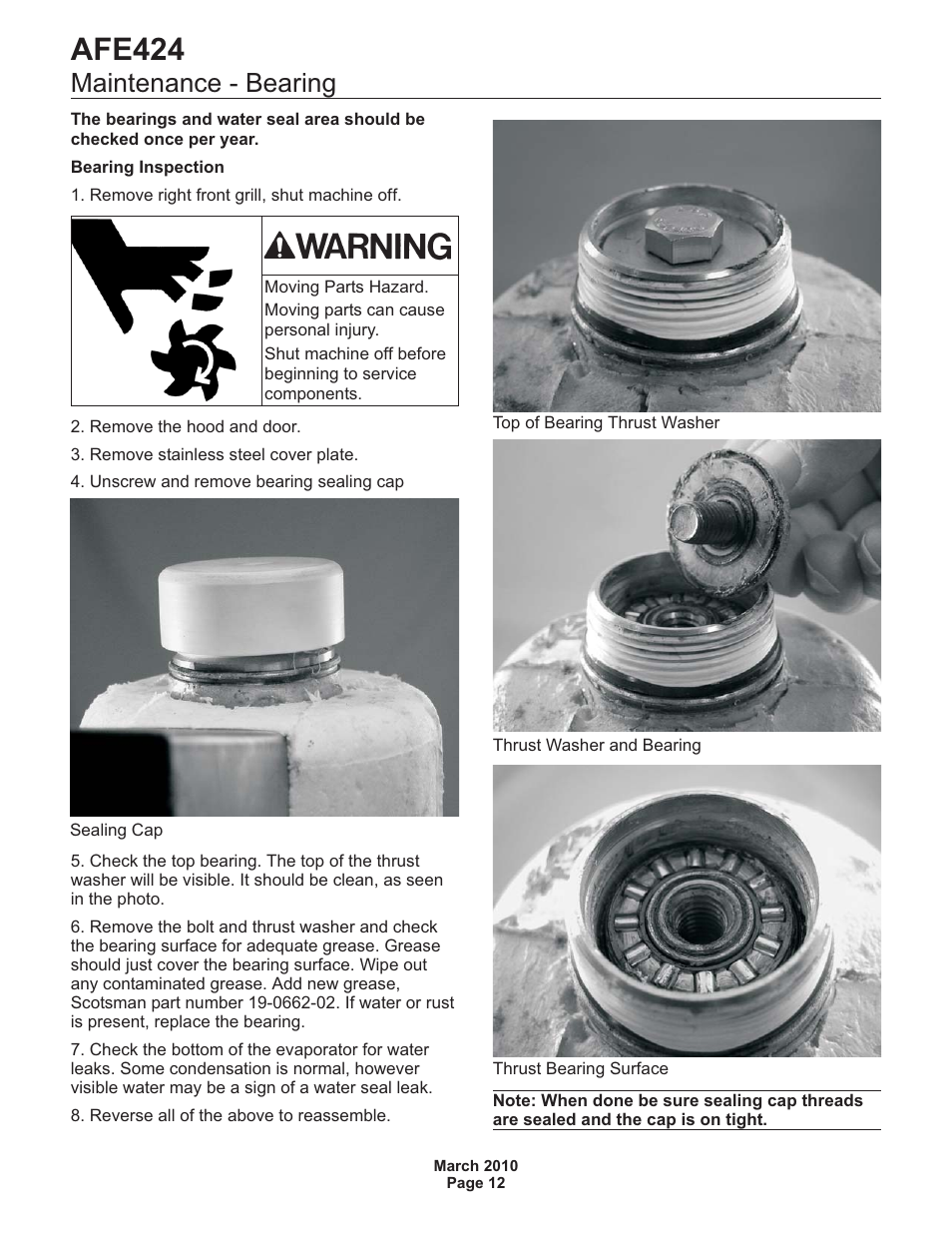 Afe424, Maintenance - bearing | Scotsman AFE424 User Manual | Page 13 / 15