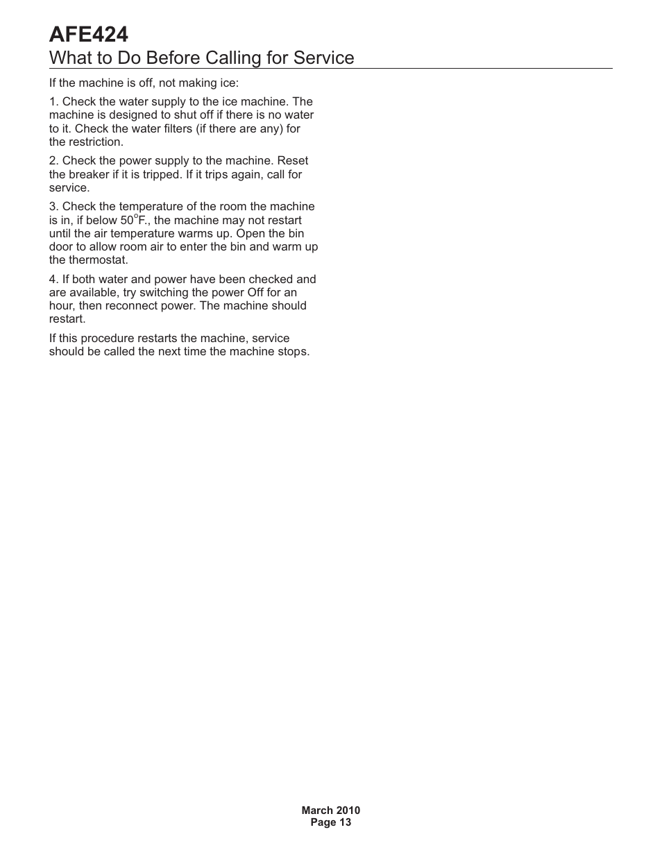 Afe424, What to do before calling for service | Scotsman AFE424 User Manual | Page 14 / 15