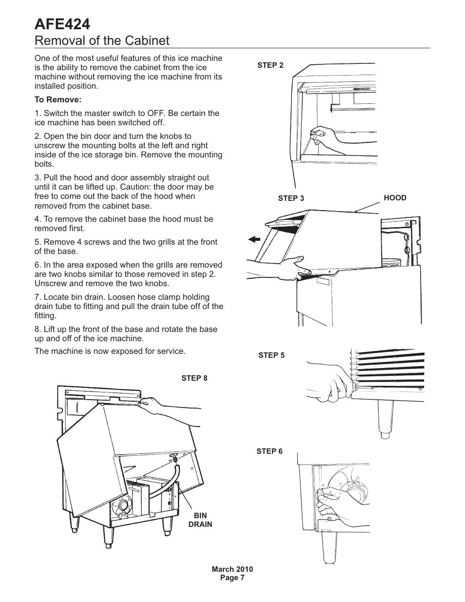 Afe424, Removal of the cabinet | Scotsman AFE424 User Manual | Page 8 / 15
