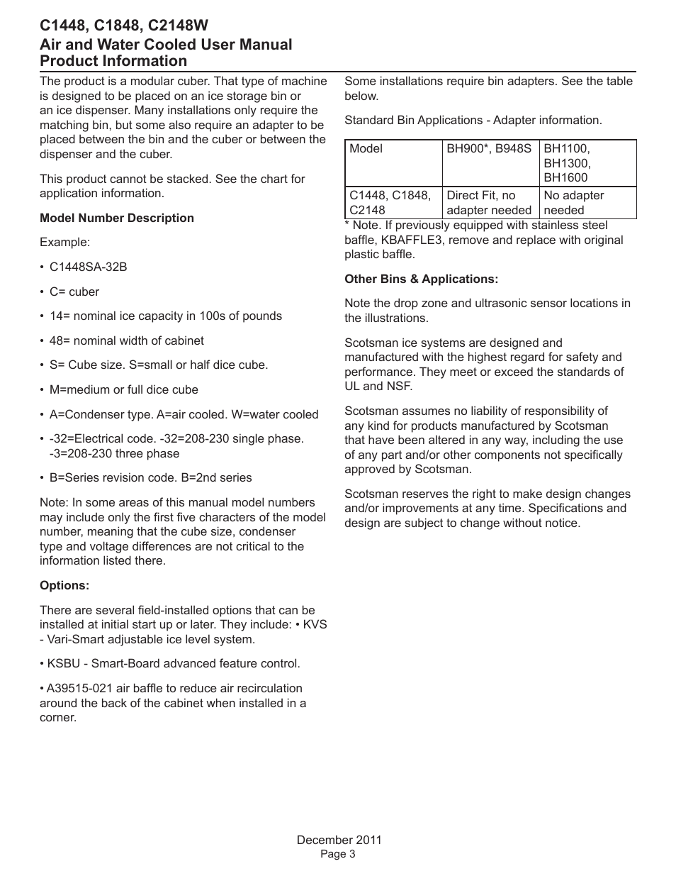 Product information | Scotsman C1448 User Manual | Page 4 / 25