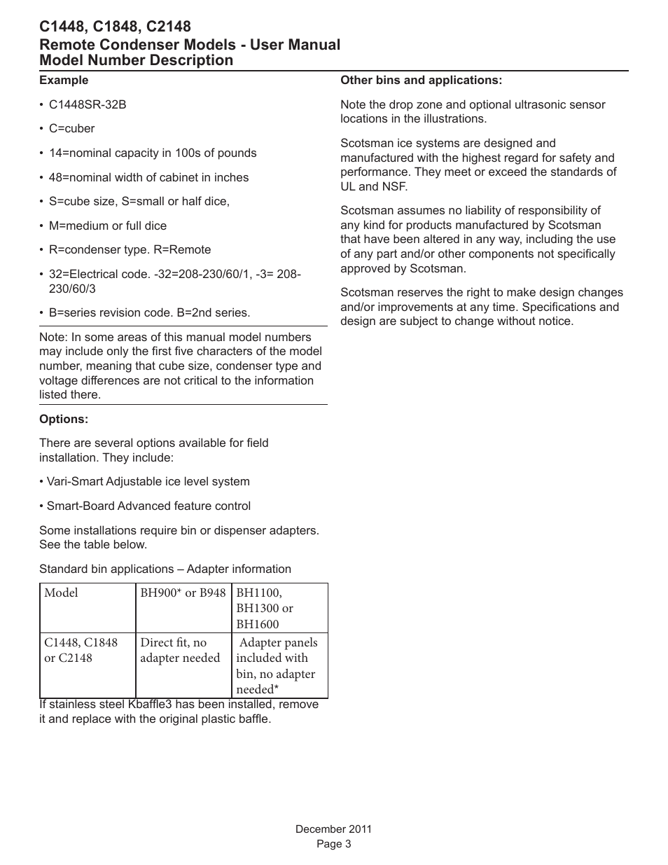 Model number description | Scotsman C1448R User Manual | Page 4 / 26