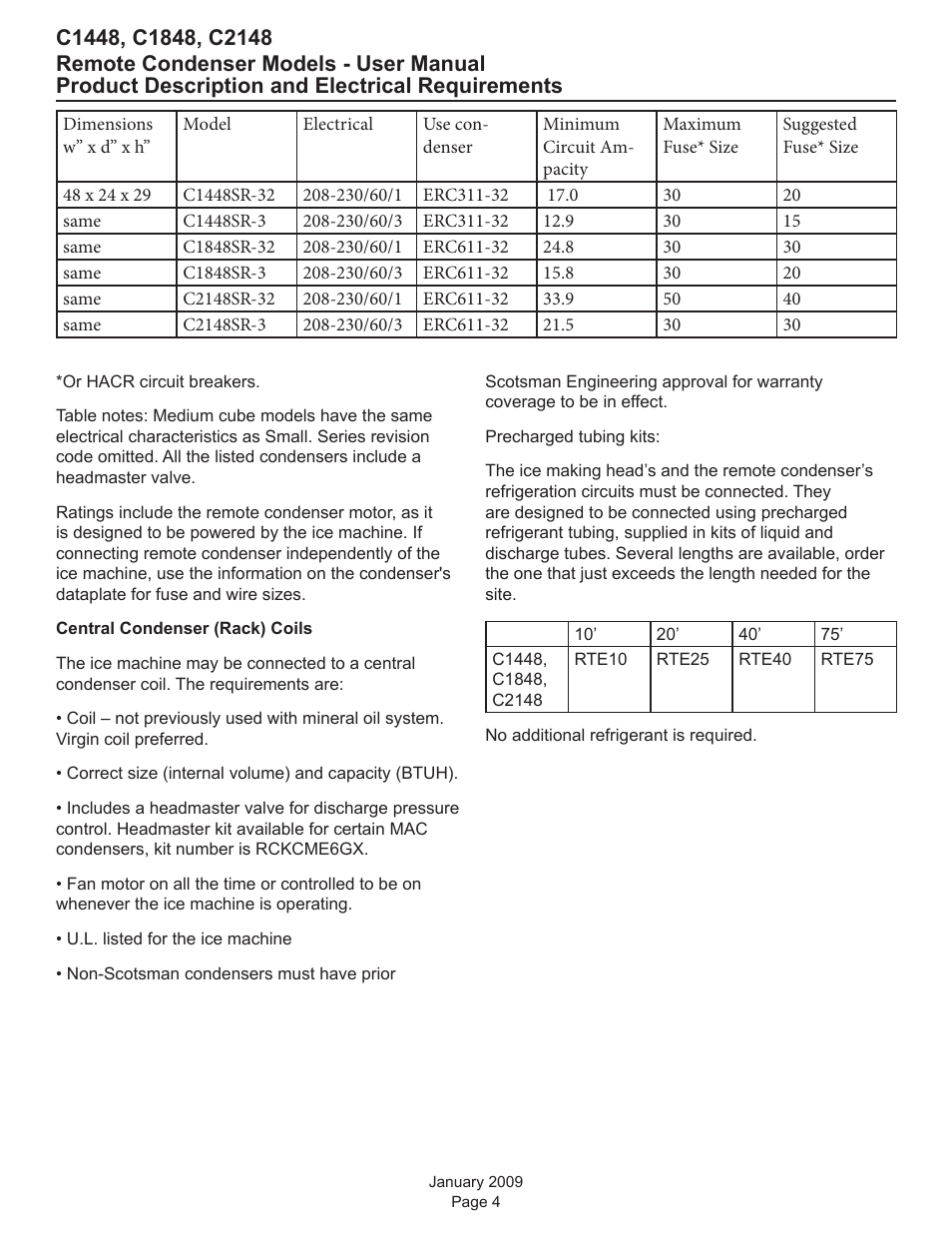 Product description and electrical requirements | Scotsman C1448R User Manual | Page 5 / 26