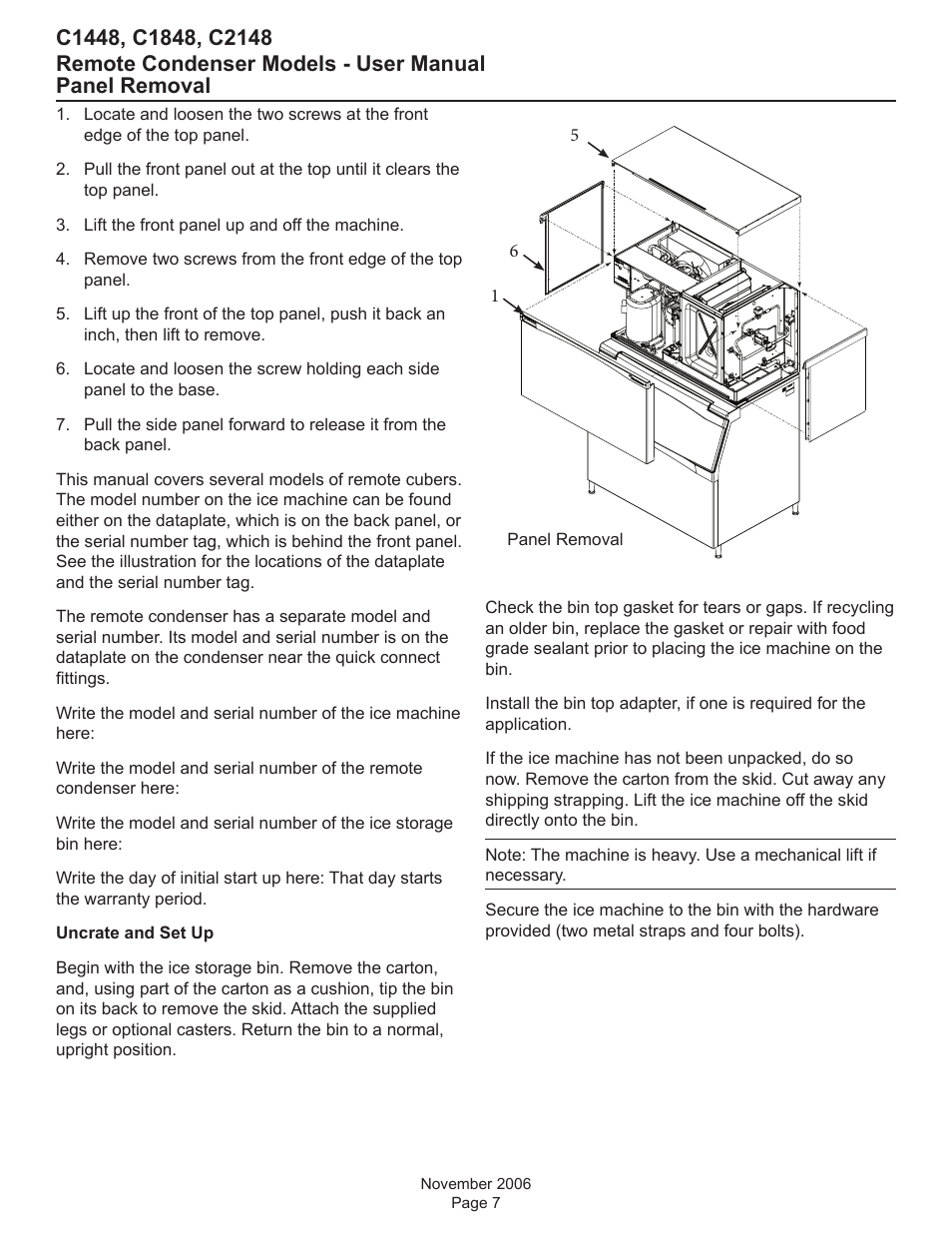 Panel removal | Scotsman C1448R User Manual | Page 8 / 26