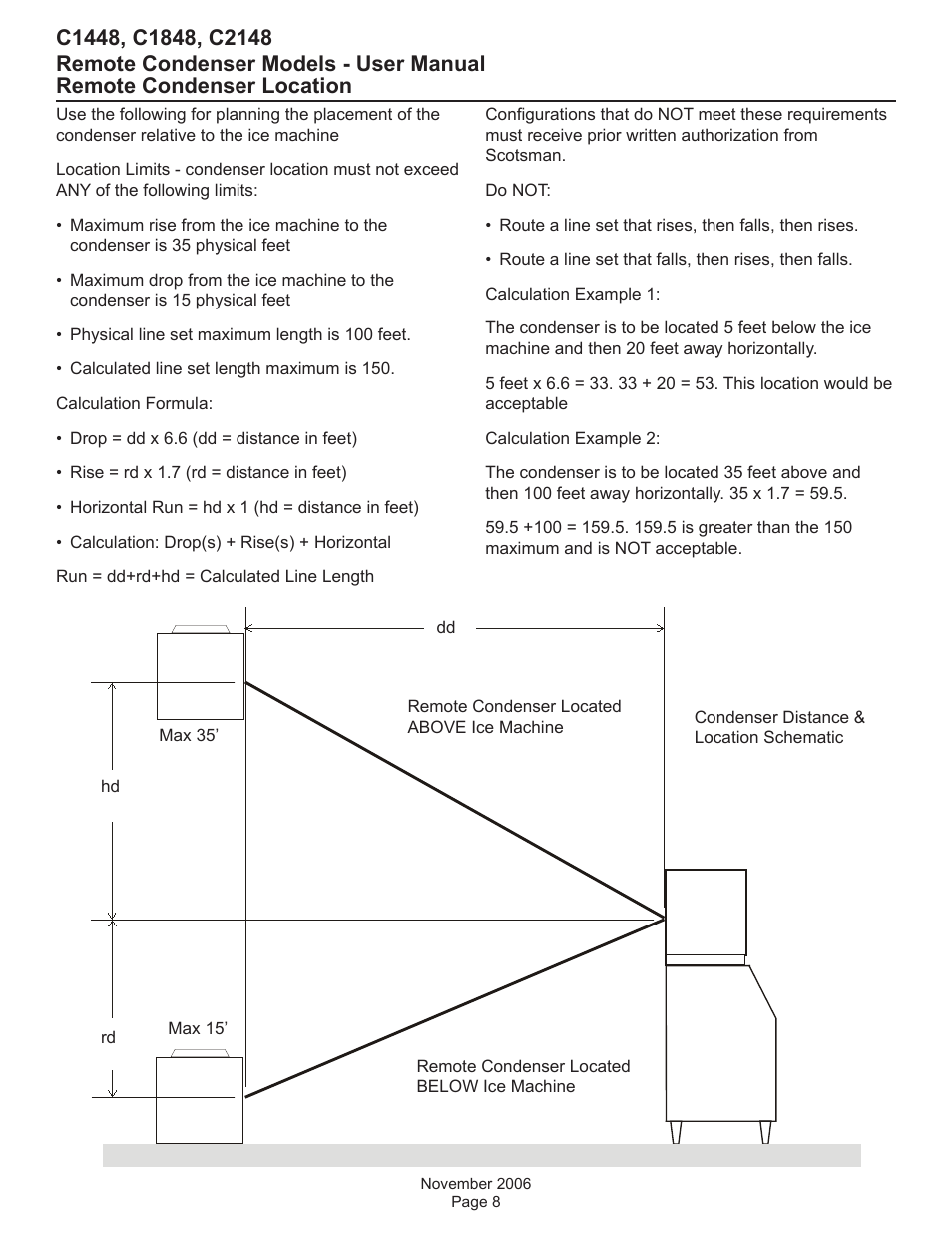 Remote condenser location | Scotsman C1448R User Manual | Page 9 / 26