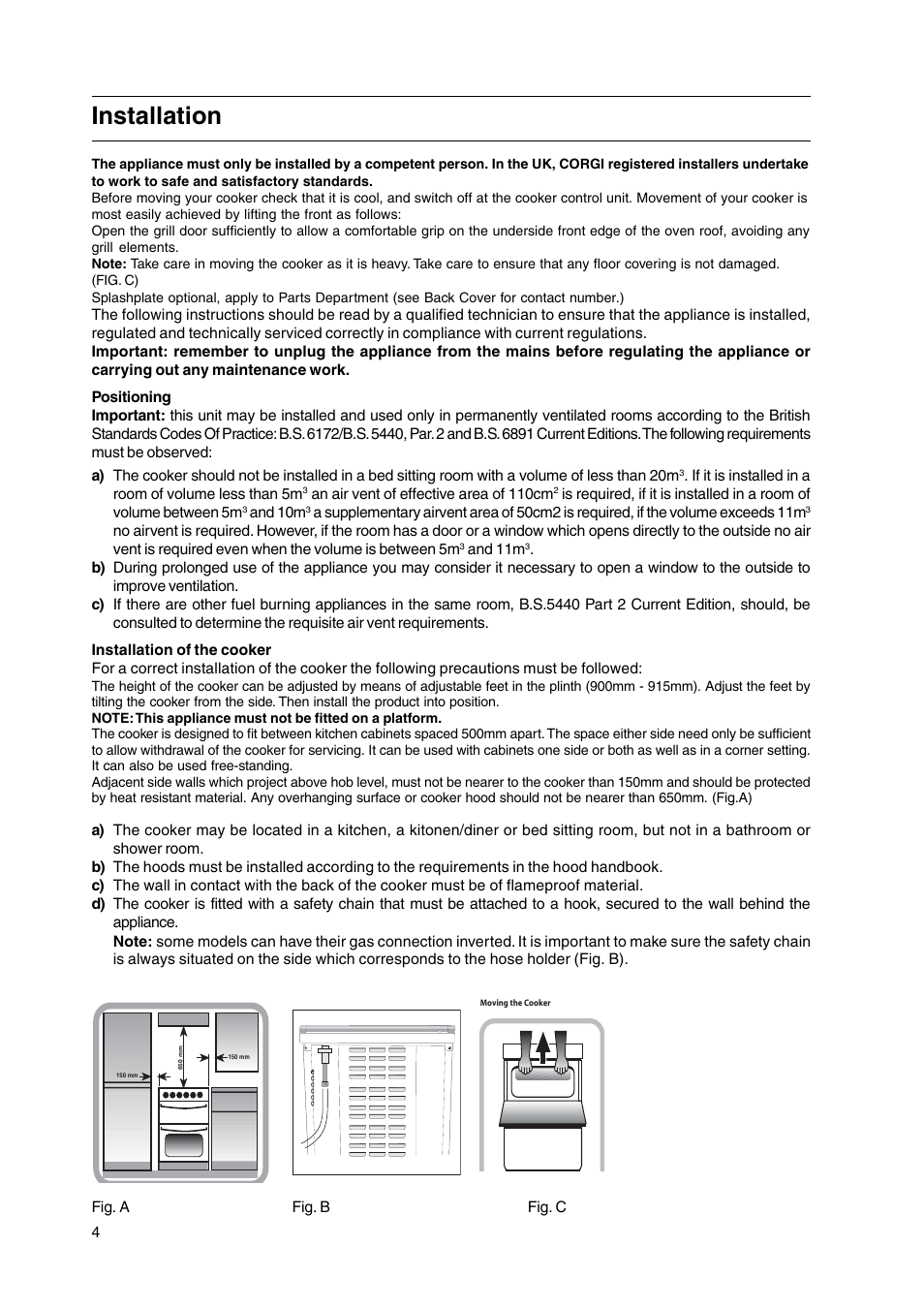 Installation | Cannon 50cm Free Standing Gas Cooker C50GKB User Manual | Page 4 / 28