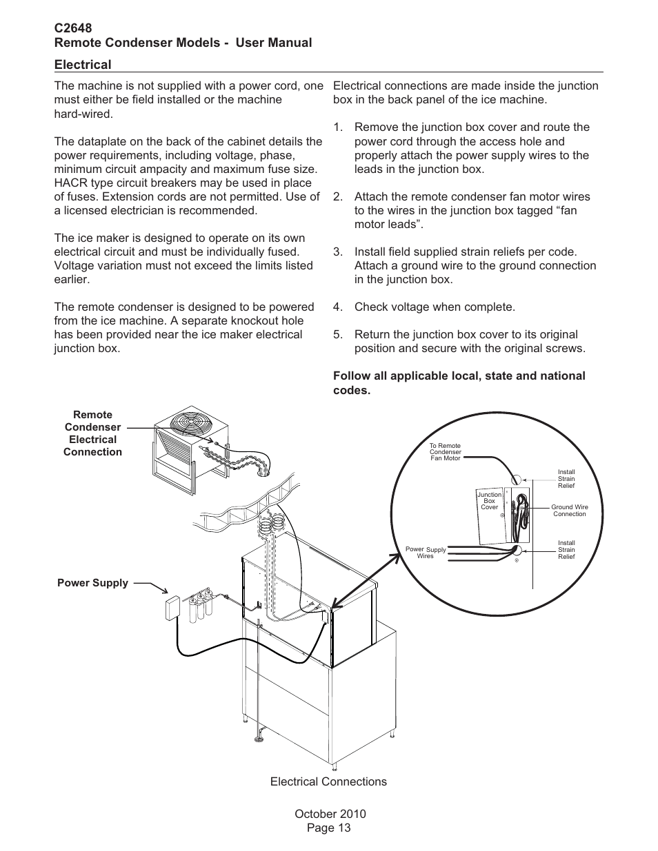 Electrical, C2648 remote condenser models - user manual | Scotsman C2648R User Manual | Page 14 / 25