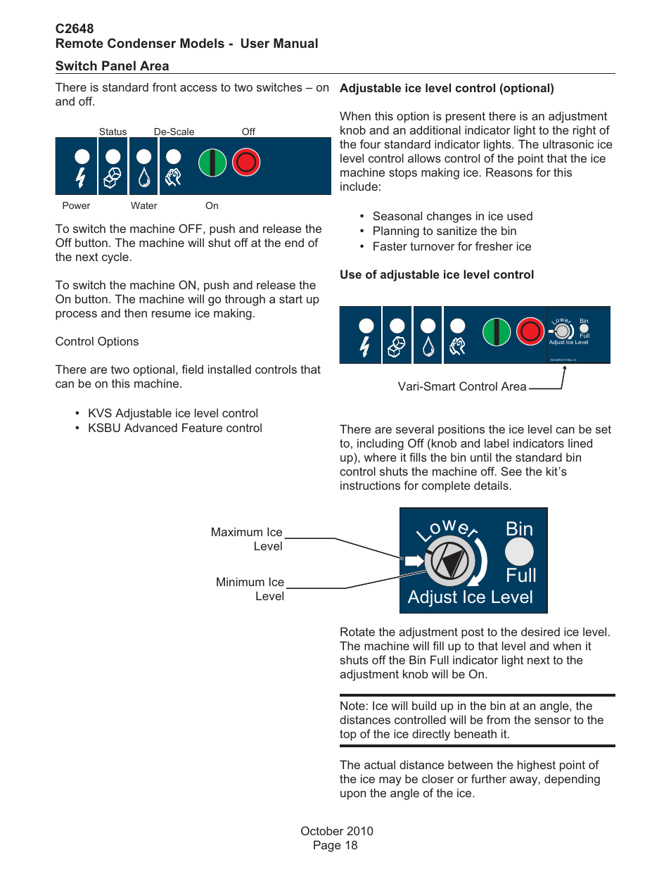 Lo wer bin full, Adjust ice level | Scotsman C2648R User Manual | Page 19 / 25