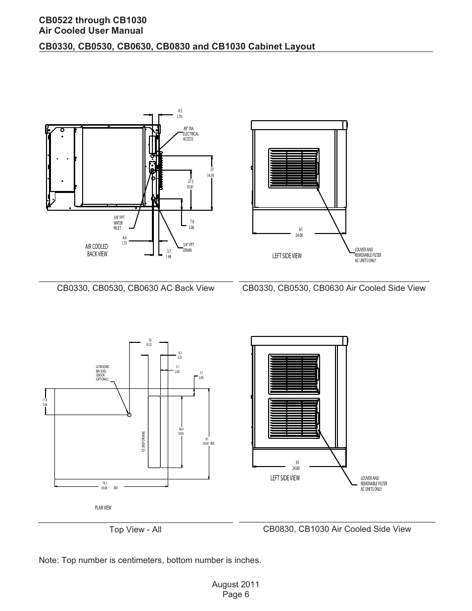 Top view - all, Left side view | Scotsman CB0522 User Manual | Page 7 / 43