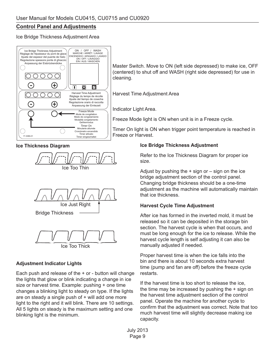 Control panel and adjustments | Scotsman CU0415 User Manual | Page 10 / 17