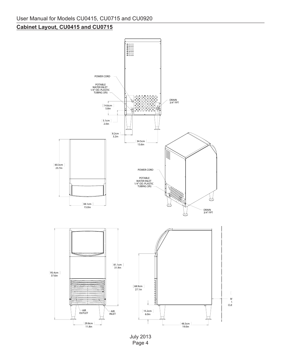 Cabinet layout, cu0415 and cu0715 | Scotsman CU0415 User Manual | Page 5 / 17