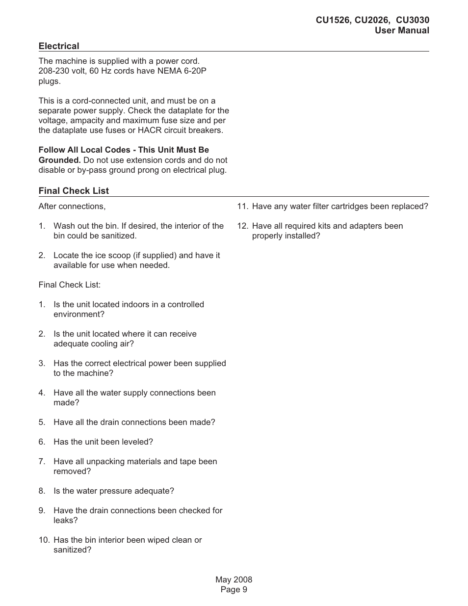 Scotsman CU1526 User Manual | Page 10 / 18