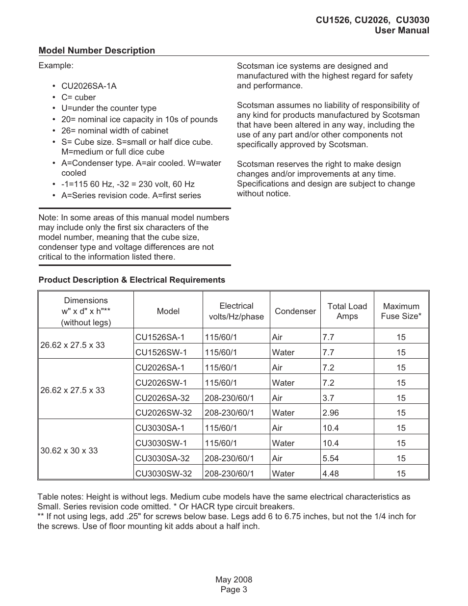Scotsman CU1526 User Manual | Page 4 / 18