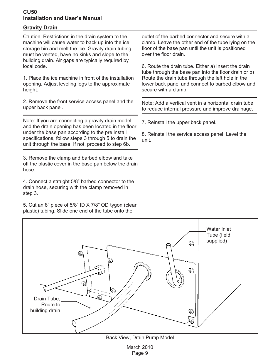 Gravity drain | Scotsman CU50 User Manual | Page 10 / 16