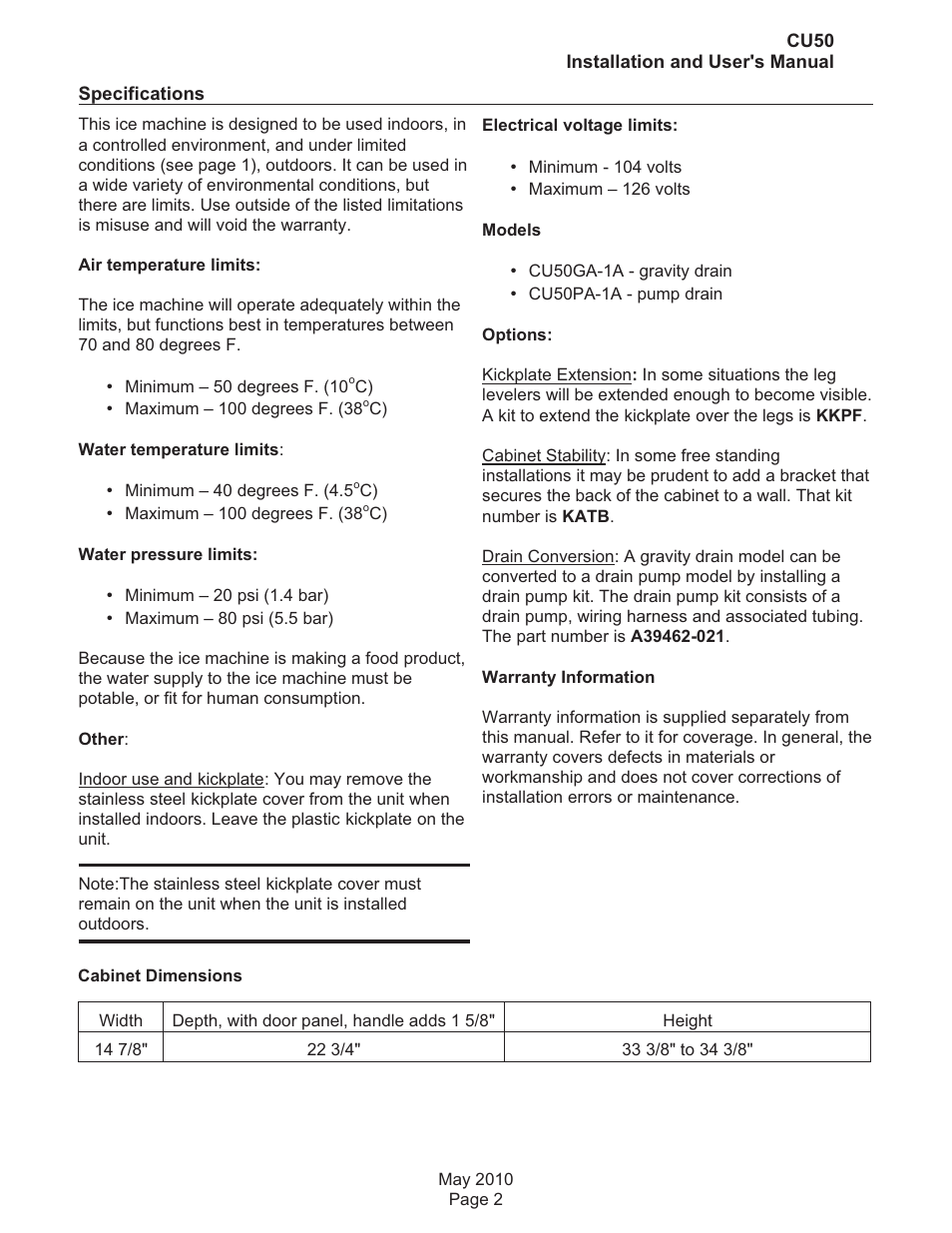 Scotsman CU50 User Manual | Page 3 / 16