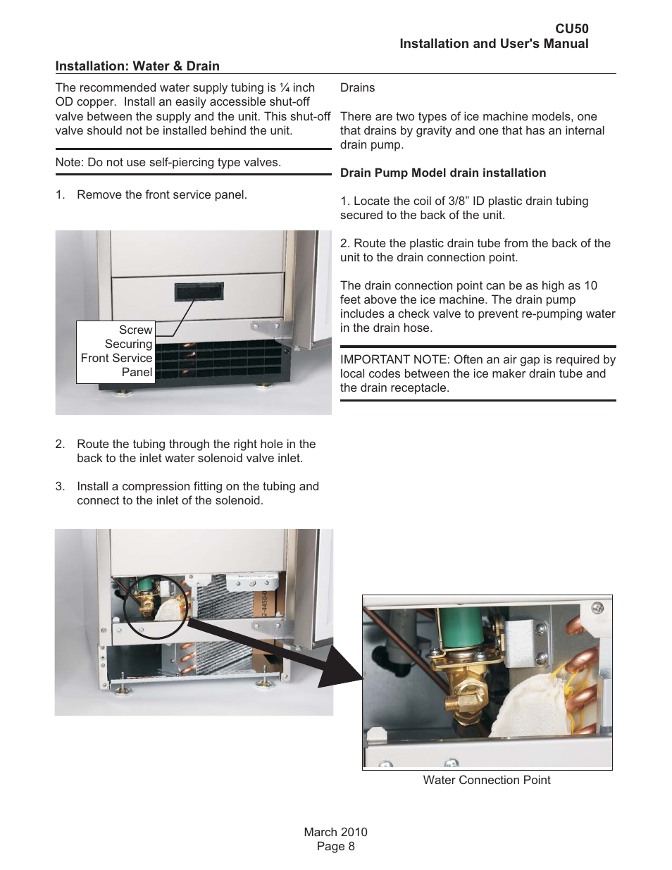 Installation: water & drain | Scotsman CU50 User Manual | Page 9 / 16