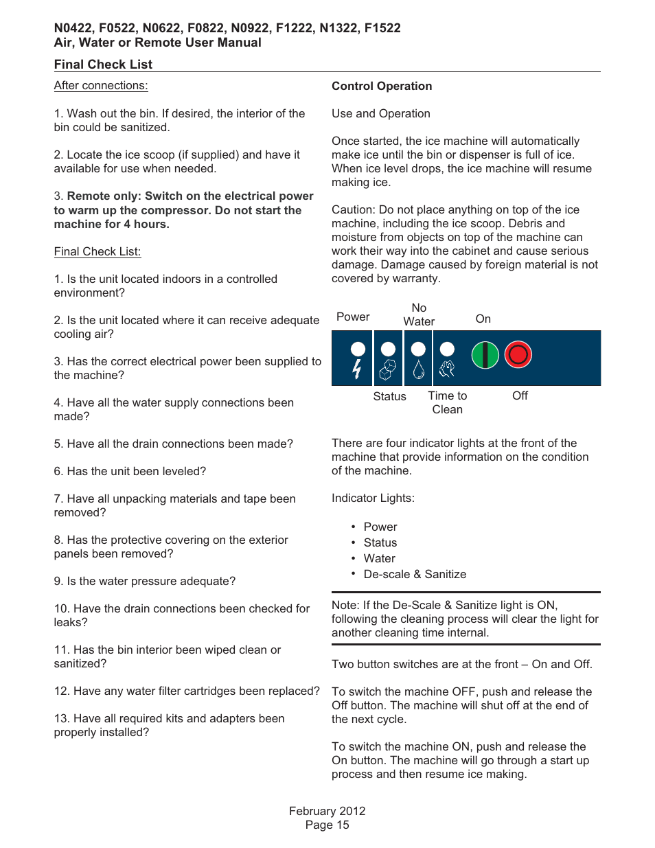 Scotsman F0522 User Manual | Page 16 / 24