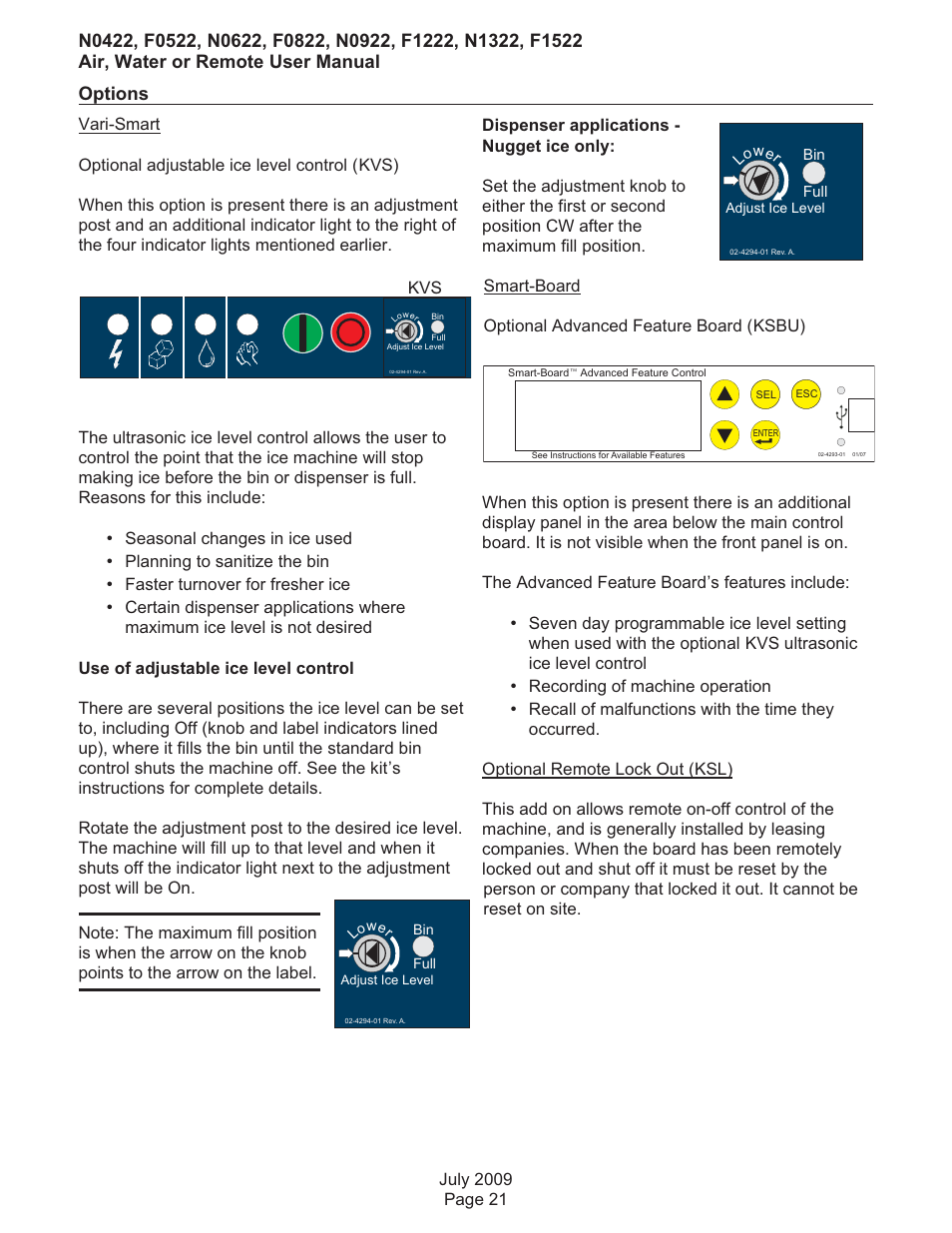 Options | Scotsman F0522 User Manual | Page 22 / 24