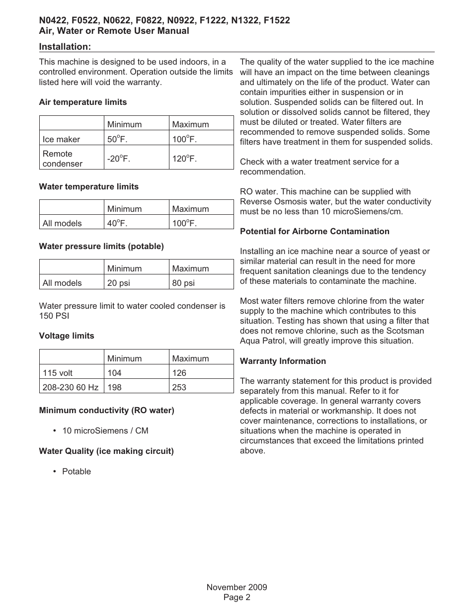 Scotsman F0522 User Manual | Page 3 / 24